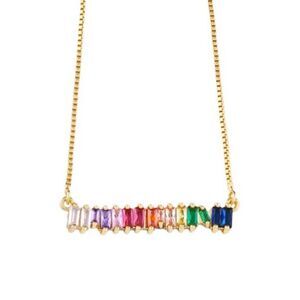 Rainbow Askew Baguette Adjustable Necklace NWT